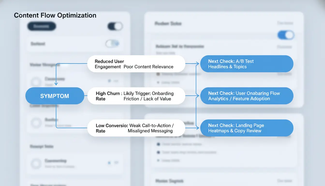 Flowchart mapping symptom -> likely trigger -> next check