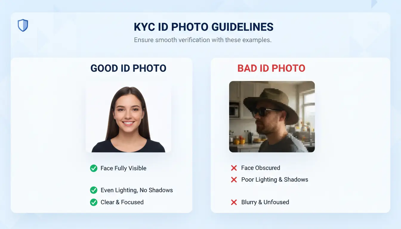 Side-by-side example of a good vs. bad ID photo for KYC