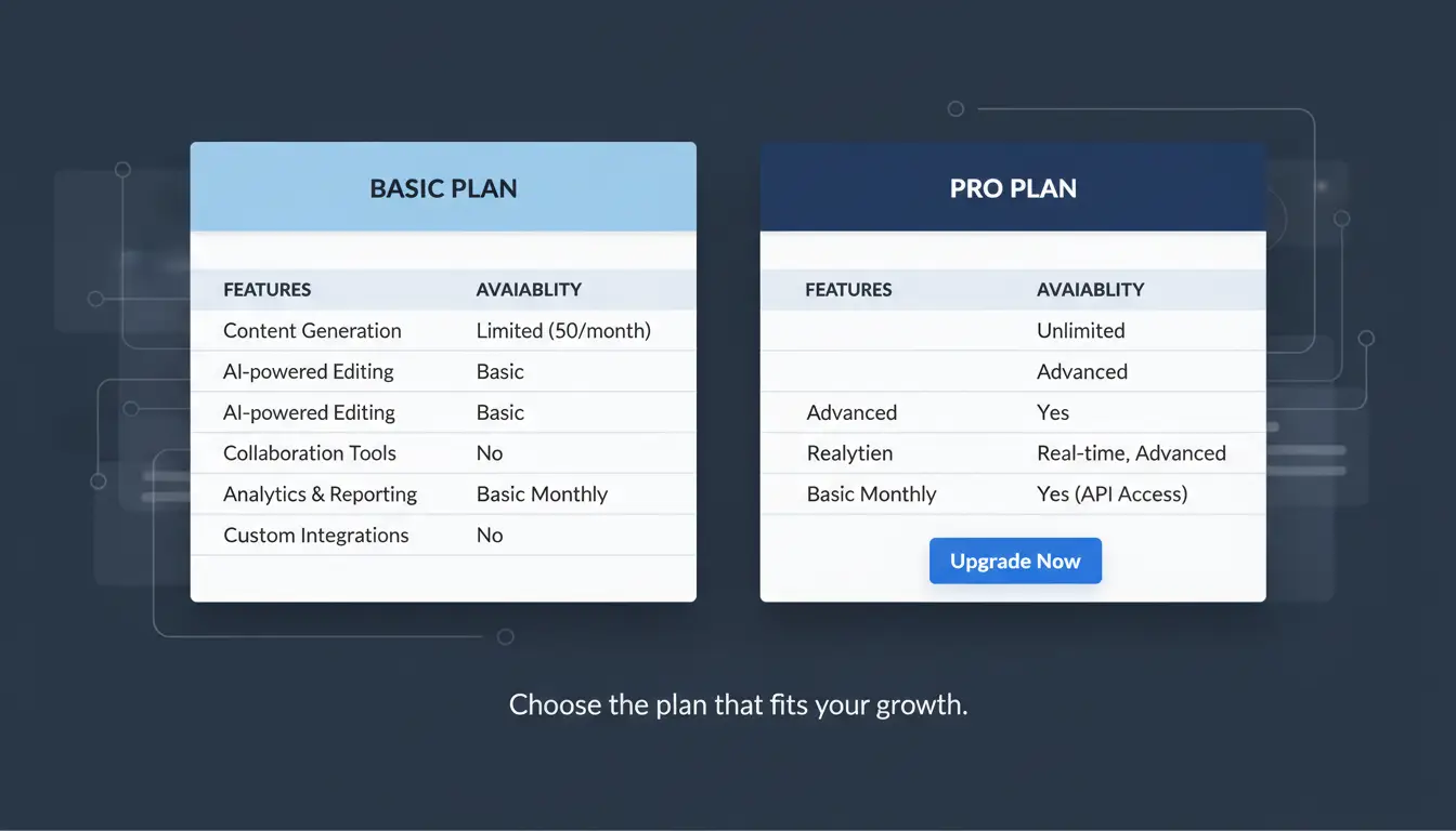 Table showing plan differences