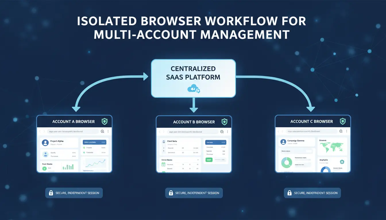workflow showing isolated browsers for each account