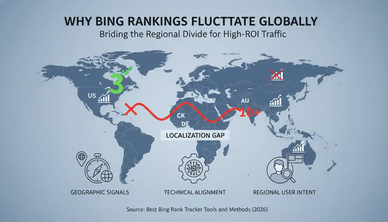 Why are your Bing rankings fluctuating across different geographic regions?