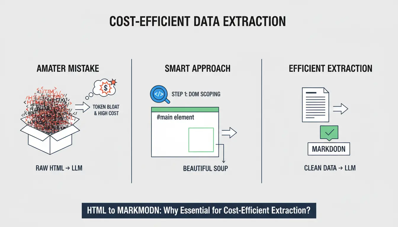 Why is converting HTML to Markdown essential for cost-efficient extraction?