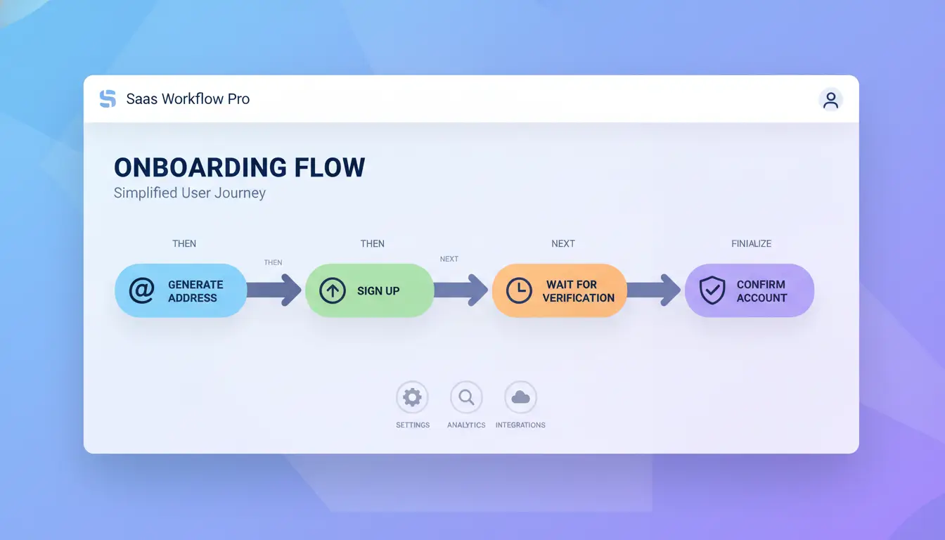 Workflow diagram: generate address → sign up → wait for verification → confirm account.