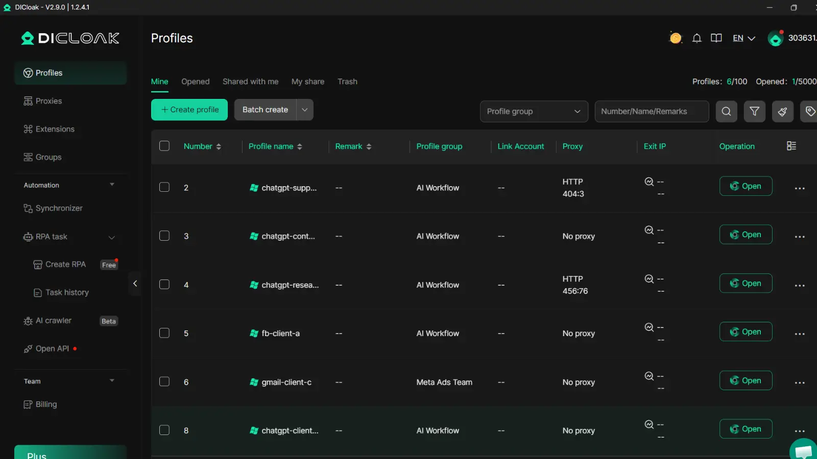 DICloak browser profiles for shared ChatGPT team account management