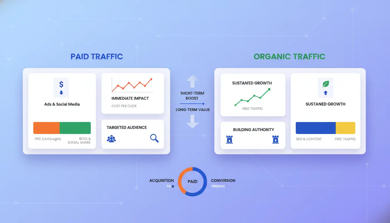 Paid vs. organic traffic table or workflow