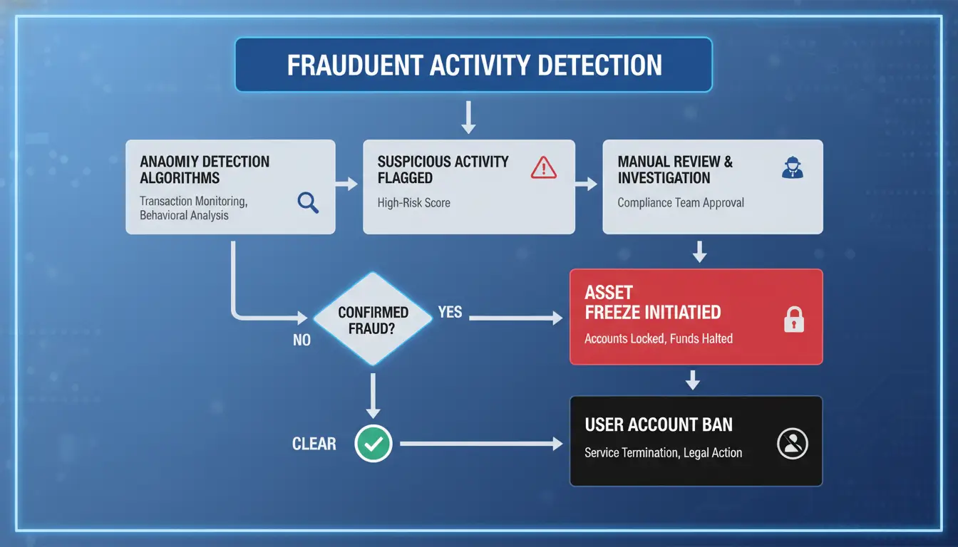 Flowchart showing how detection leads to asset freeze and ban