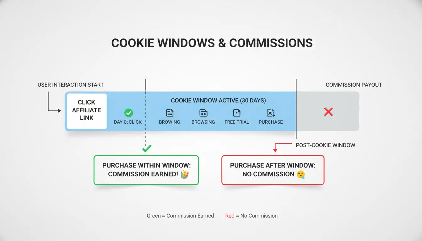Timeline showing how cookie windows affect commissions