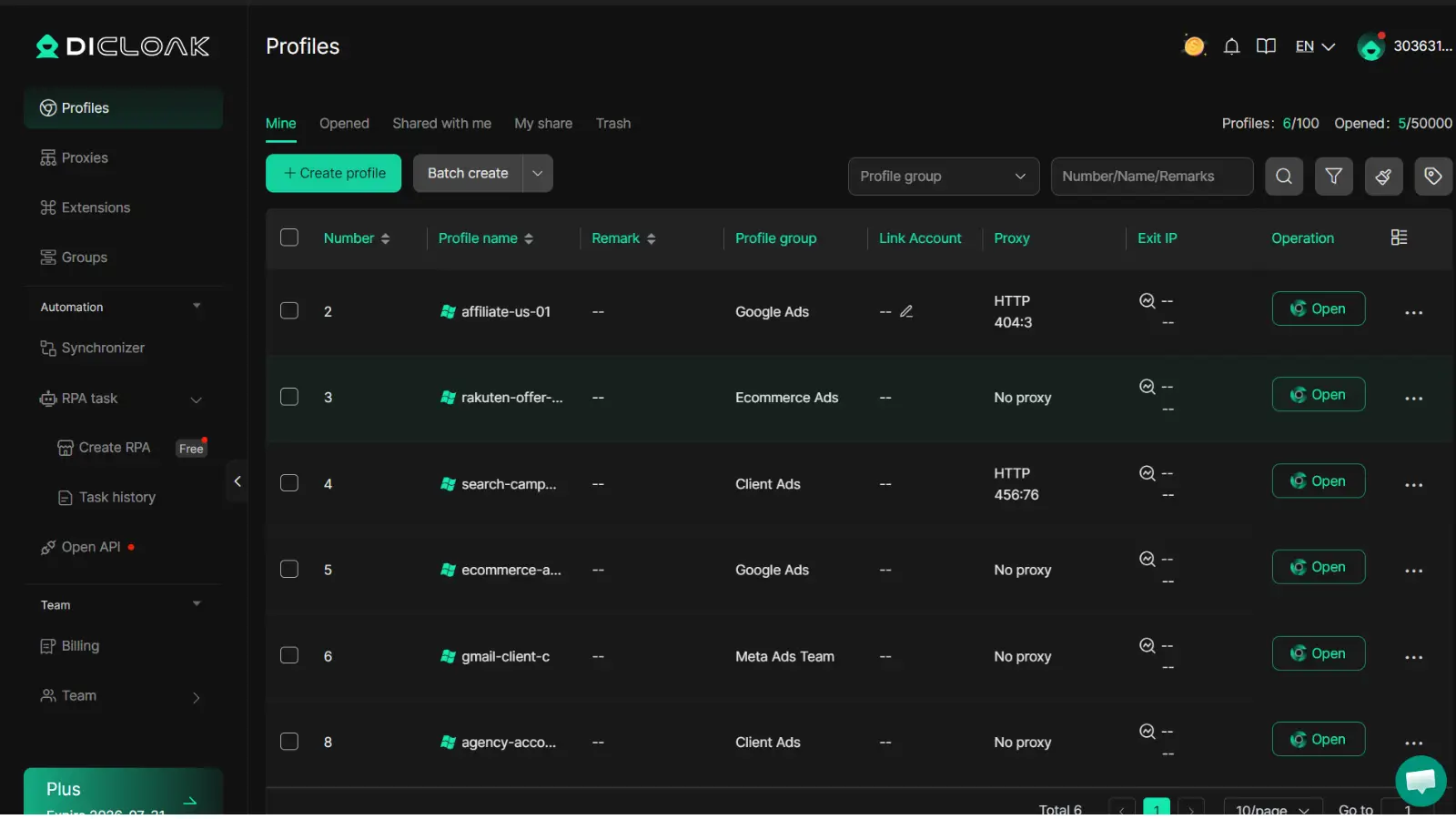 DICloak browser profiles for affiliate account isolation