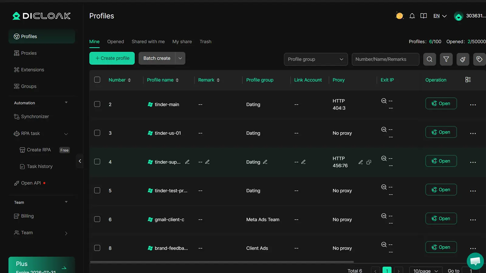 DICloak browser profiles for organizing separate Tinder account workflows