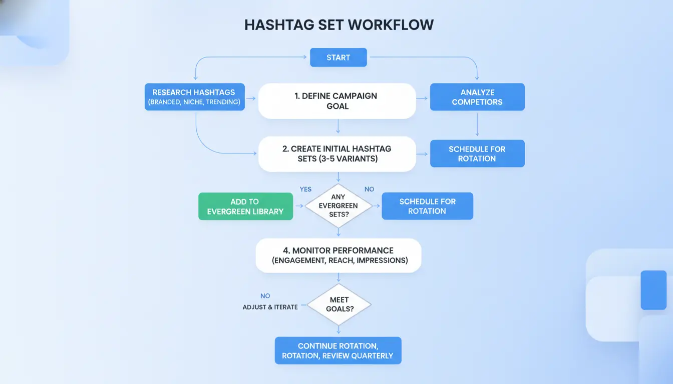 Workflow chart for creating and rotating hashtag sets