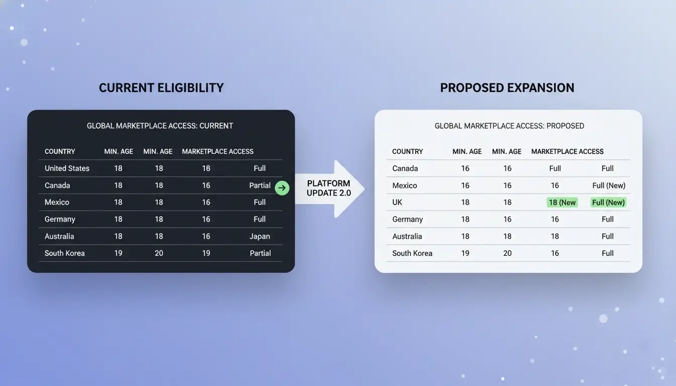 Table comparing Marketplace eligibility by age and country