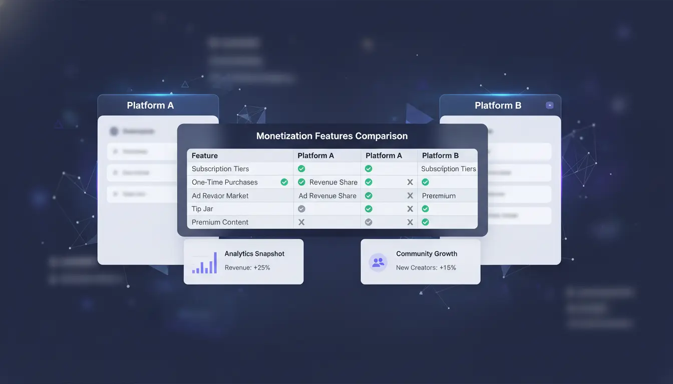 Comparison table of monetization features per platform