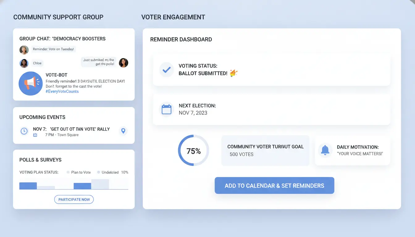 Ejemplo de grupo de apoyo mostrando interacción y recordatorios de voto