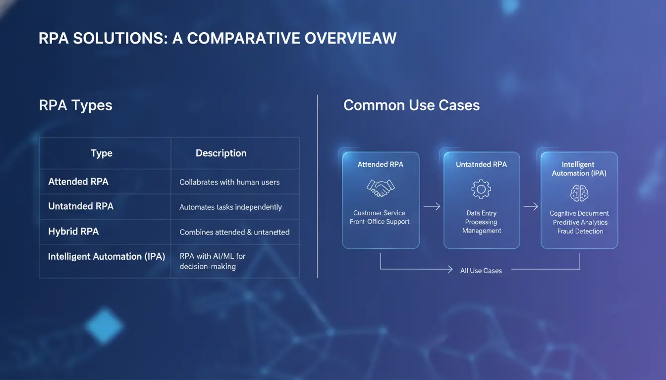 Table or diagram showing RPA types mapped to use cases