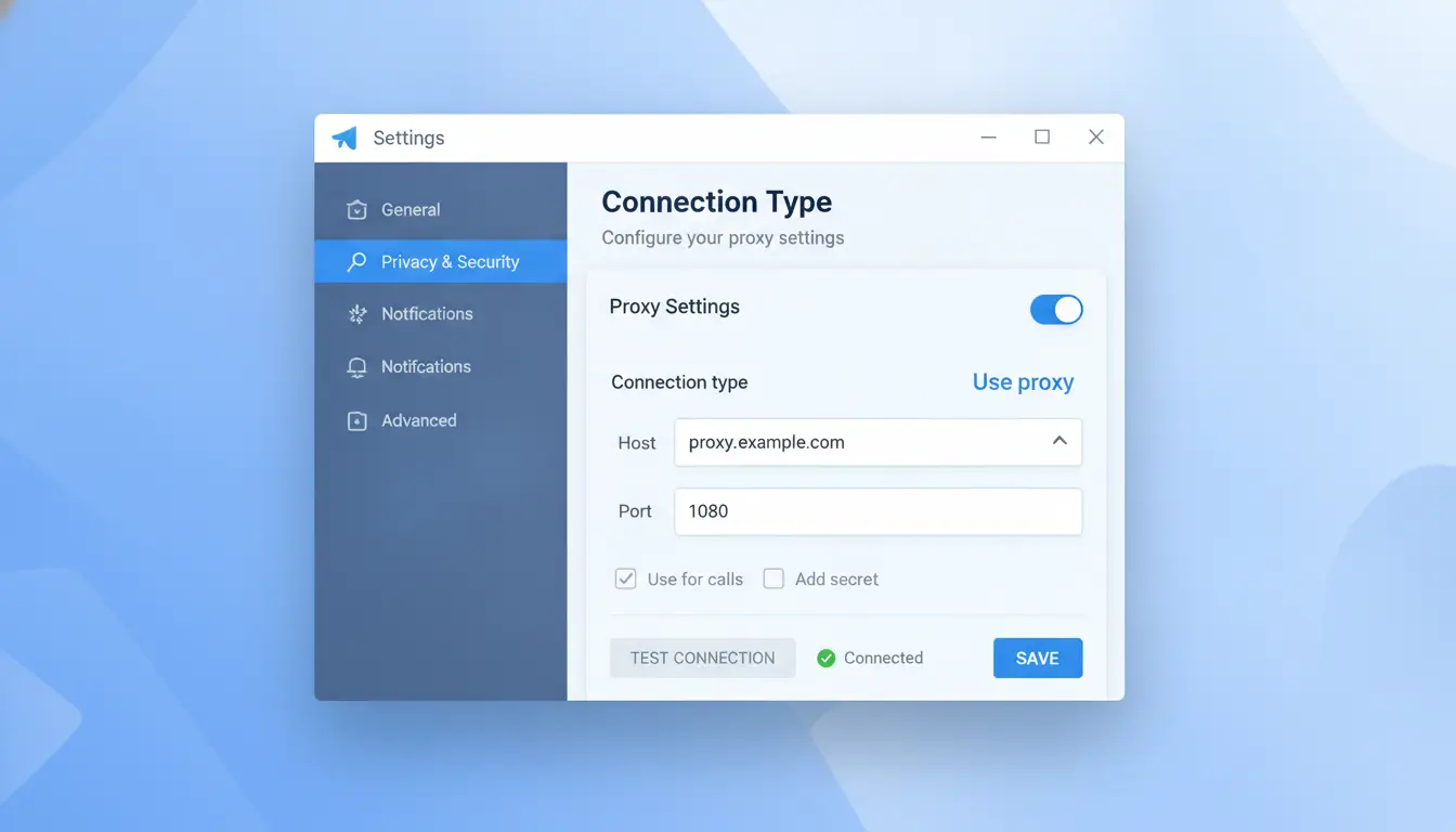 Screenshot or diagram showing proxy configuration in Telegram Desktop