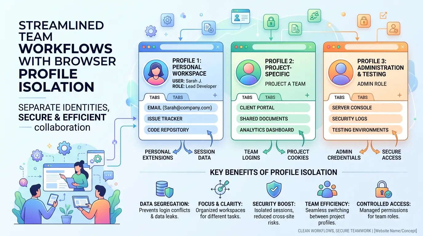 Browser profile isolation diagram for team workflows