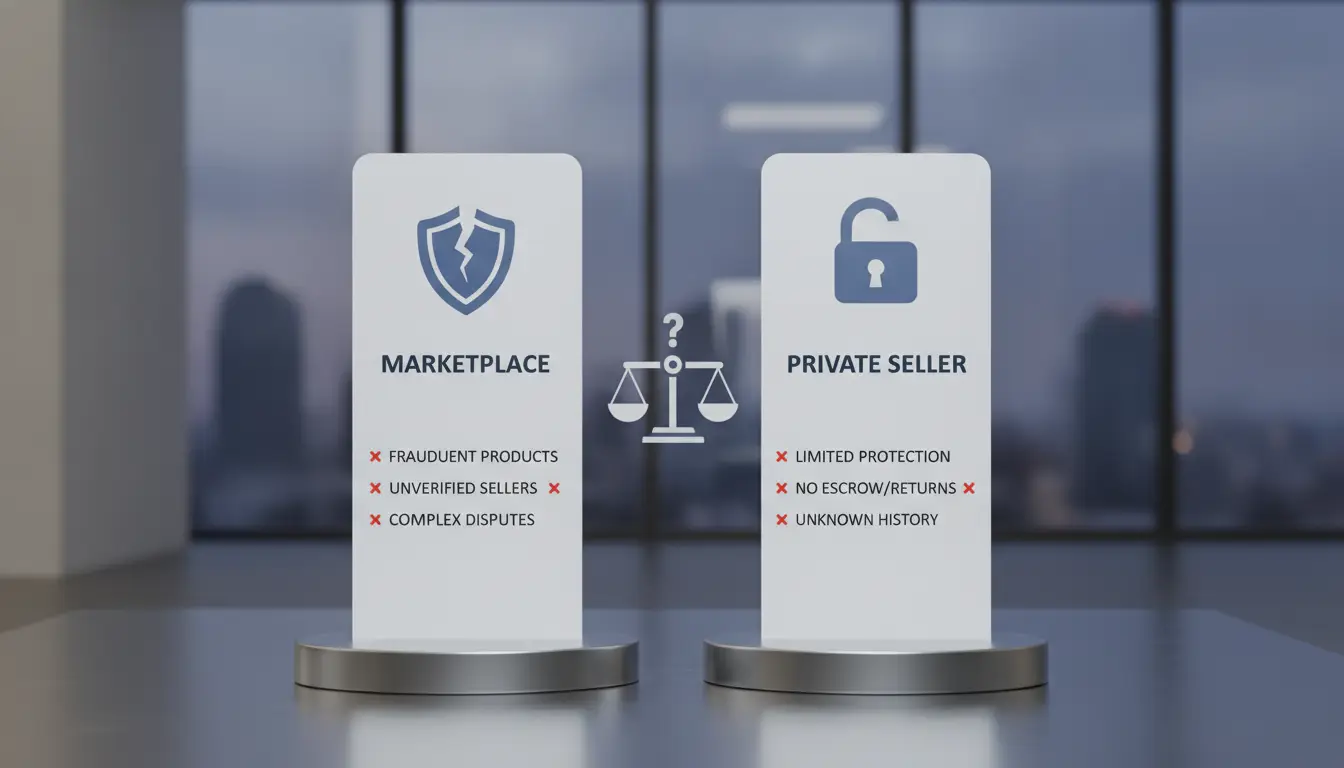 Side-by-side comparison of marketplace and private seller risk factors