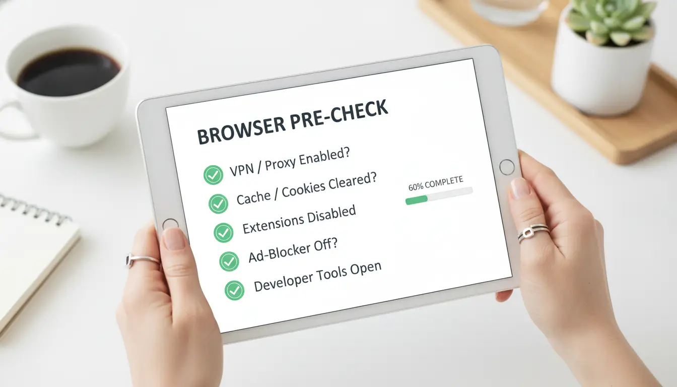 Checklist graphic for pre-check browser setup