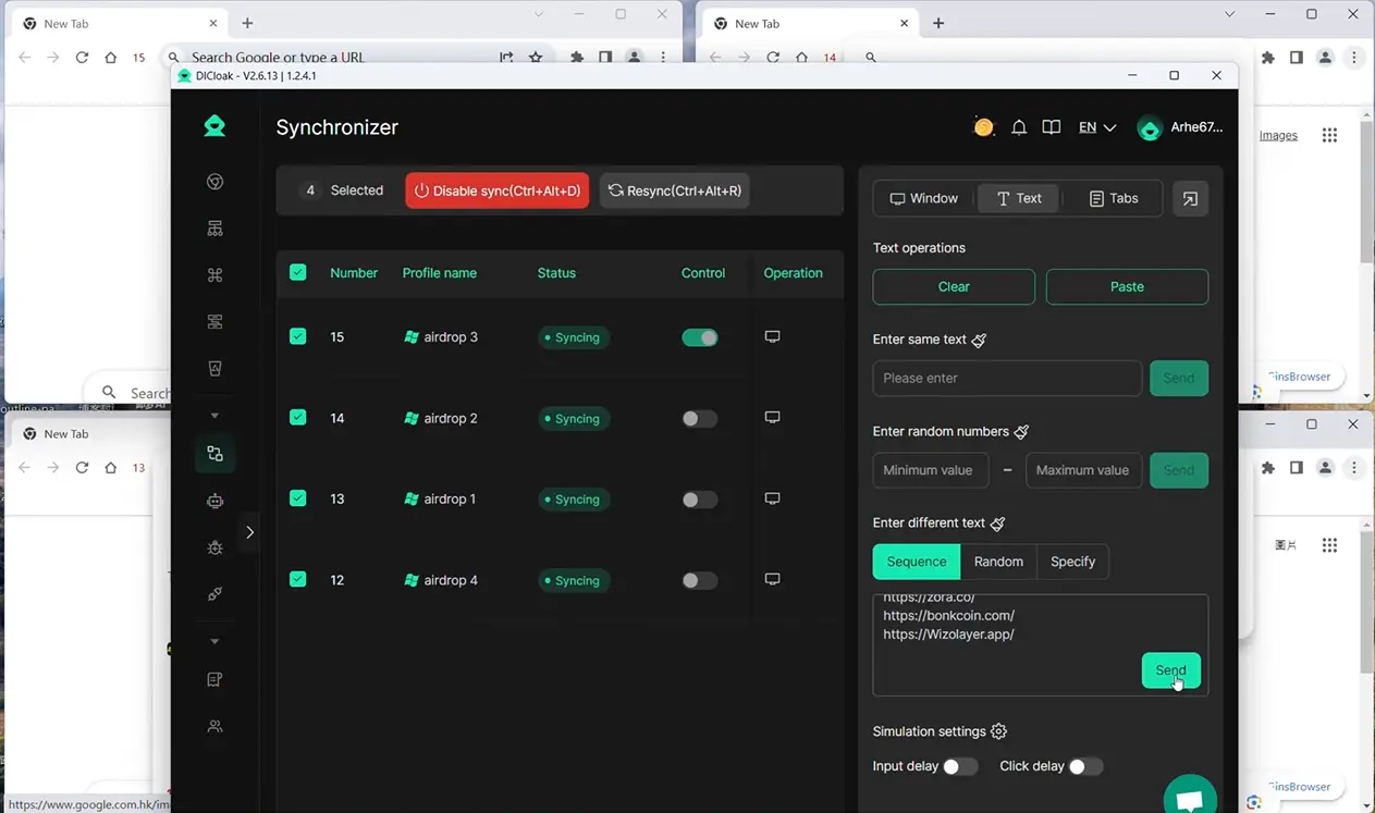 DICloak window synchronizer with a master profile