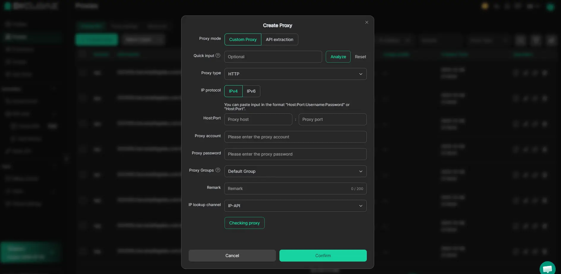DICloak browser profile proxy configuration