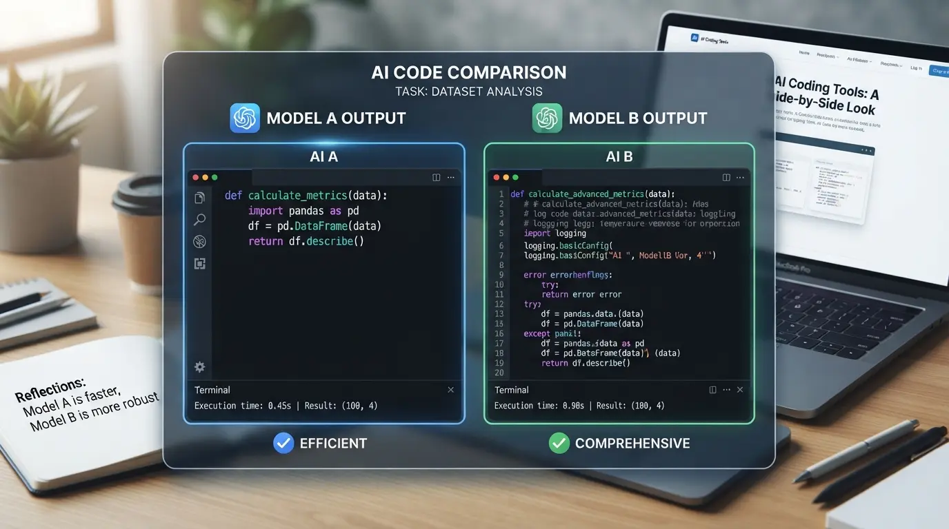 Sample code outputs from both AIs for the same task