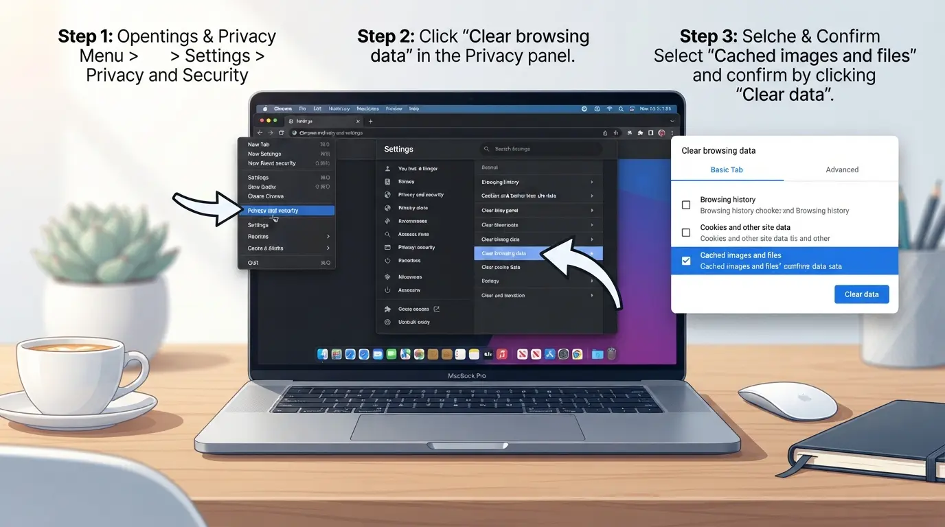 Step-by-step screenshot for clearing browser cache