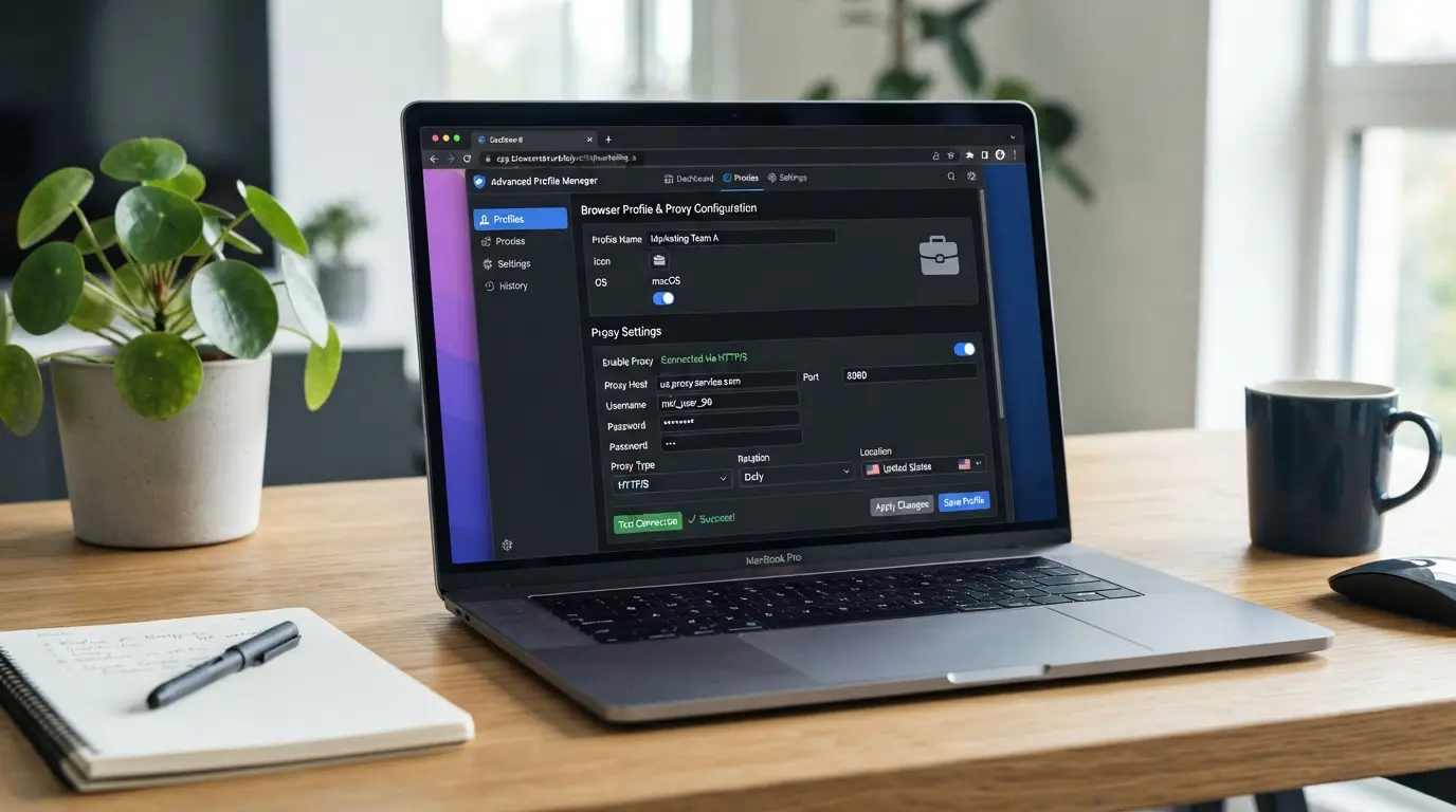 Browser profile and proxy setup screenshot