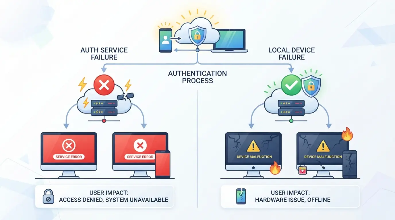simple flow showing auth service failure versus local device failure