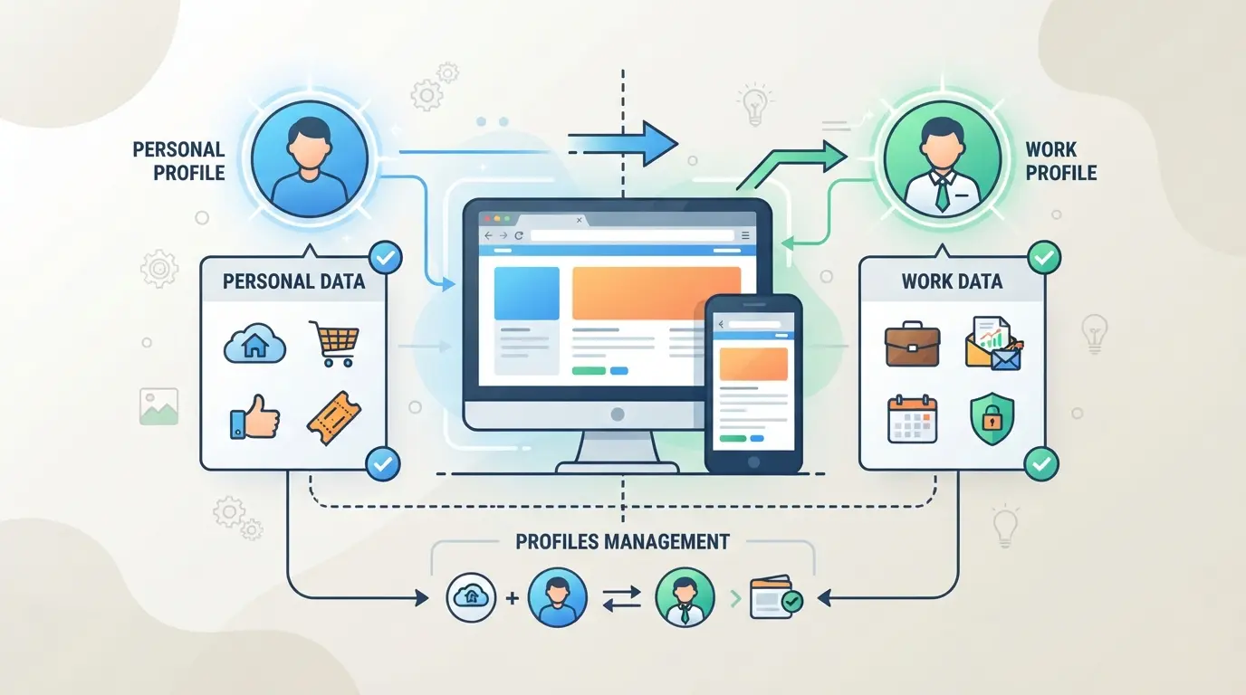 Diagram showing browser profiles separating work and personal data