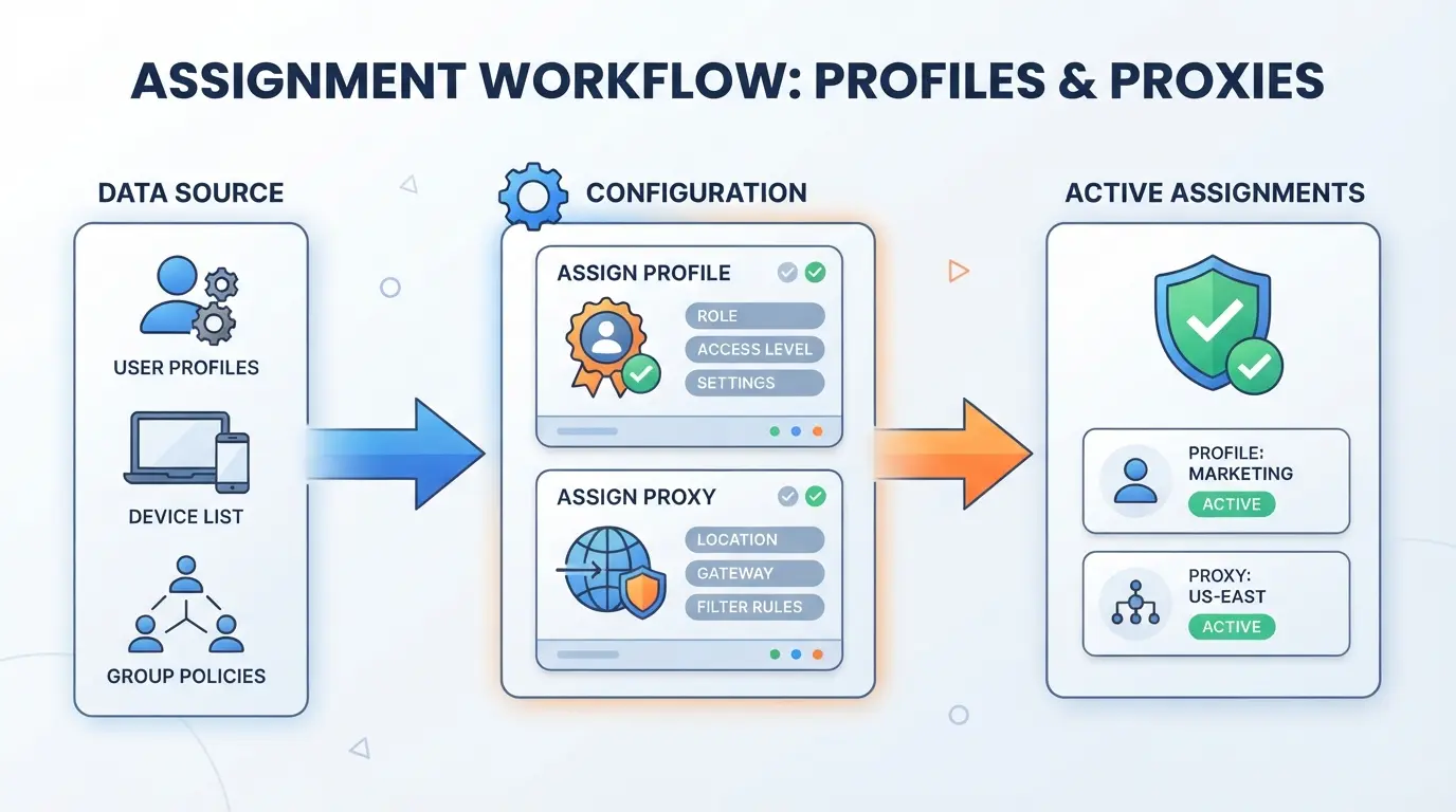 Workflow diagram for assigning profiles and proxies